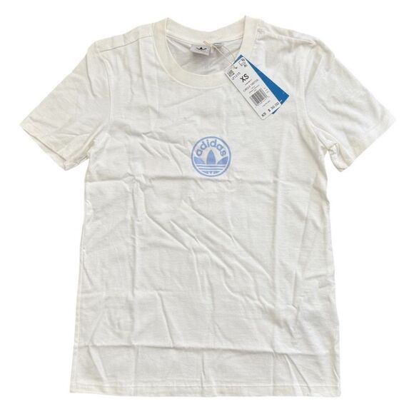 Adidas White T-Shirt Logo Circle Trefoil T-Shirt White IZ1315 Women’s Size XS - Picture 1 of 10